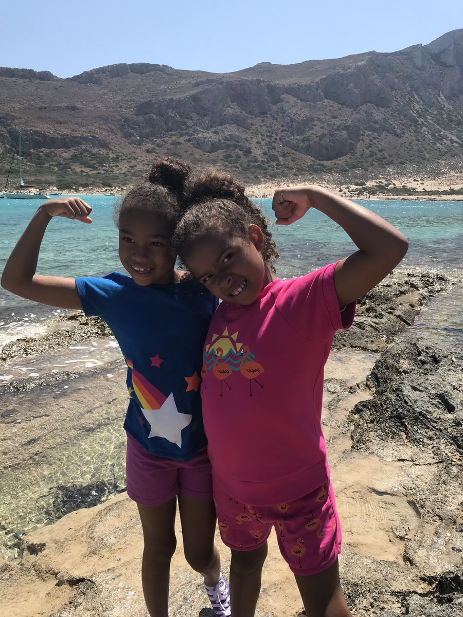Madi and Say at the beach in Greece